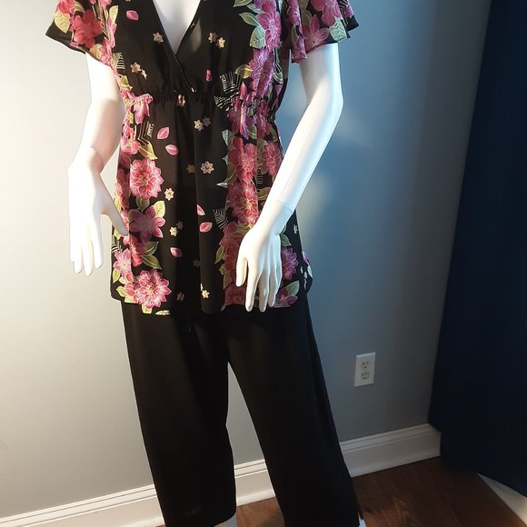 VINTAGE FLORAL CROP PANTS SET by OSCAR de la RENTa - Picture 6 of 13